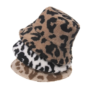 Chapeau Cloche Imprimé Léopard Fausse Laine D'agneau Chaud Hiver Automne Mode Peluche Épaisse Douce Pour Femmes