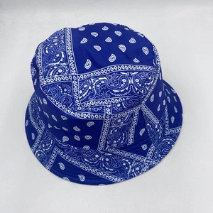 Blue paisley bucket hat for men and women with reversible street fashion design
