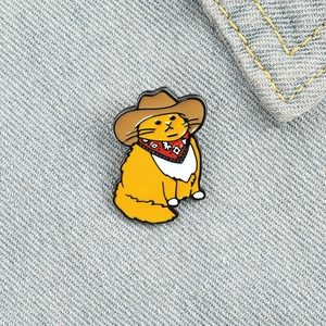 Cartoon Cowboy Cat Brooch Pin Alloy Enamel Western Style Animal Badge Clothing Accessories Decoration Gift For Unisex