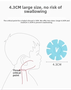 Safety visual showing large 4.3cm snowflake block designed to prevent accidental swallowing