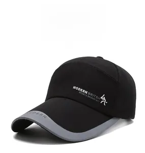 Detail of baseball cap with 'MODERN' lettering on brim and sporty side embroidery