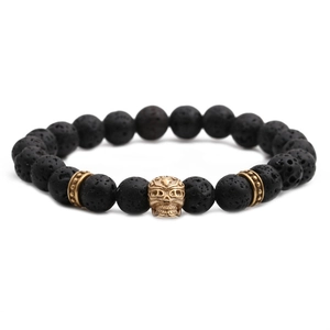 Lava Stone Skull Bracelet Gothic Retro Punk Style Beaded Jewelry For Men Women Alloy Focal Point Accessory