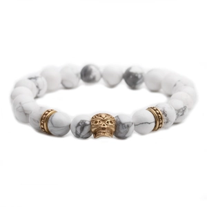 White Turquoise Stone Beaded Bracelet With Alloy Skull Charm Elastic Gothic Rock Style Jewelry For Men And Women