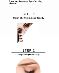 Detail showing volume and all-day curl effect with disposable silicone eyelash brushes