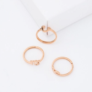 Minimalist rose gold stainless steel zodiac ring set with mirror finish on white display