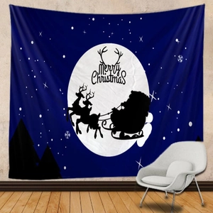 Christmas wall tapestry with Santa's reindeer sleigh silhouette and Merry Christmas text