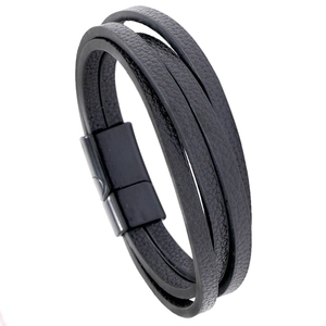Pulsera De Cuero Trenzado Multicapa Para Hombre Con Cierre Magnético De Aleación Brazalete Vintage Minimalista