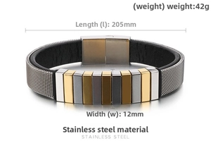 Nahaufnahme der Herren-Edelstahl-Mesh-Armband mit Magnetverschluss und Metall-Elementen
