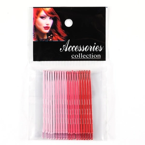 Detailed set of gradient pink to red glitter metal hairpins in retail packaging
