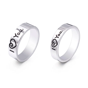 Stainless Steel Ring Carved I Love You Heart Pattern Polished Silver Tone Romantic Jewelry Gift For Couples
