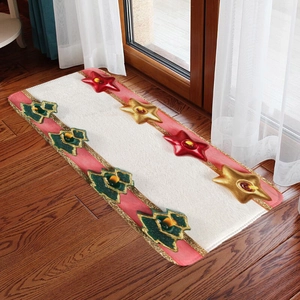 Detail of Christmas flannel mat showing non-slip texture and star pattern on floor
