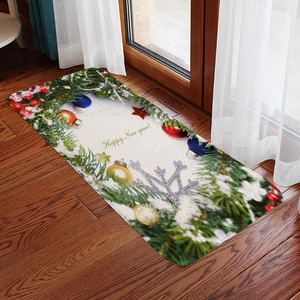 Christmas flannel absorbent non-slip floor mat with Happy New Year pine berry design