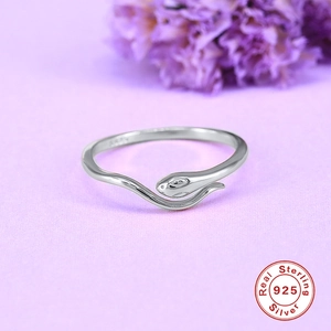 Macro shot of S925 sterling silver snake ring with hallmark on the inner band