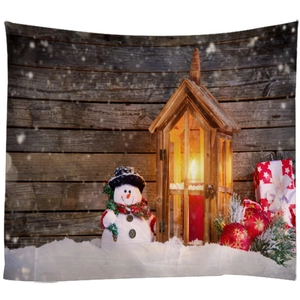 Christmas snowman wall tapestry with candles and gift boxes for holiday room decoration