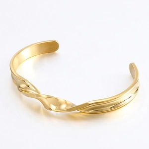 Twisted Stainless Steel Cuff Bracelet Minimalist Polished Open Bangle Fashion Jewelry For Women And Men