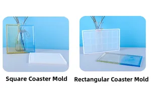 Square and rectangular silicone coaster molds for resin DIY crafts with glossy finish