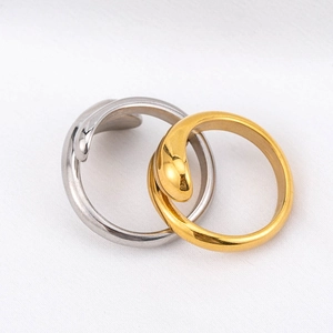 Minimalist teardrop open rings in gold and silver finish with high polish minimalist style