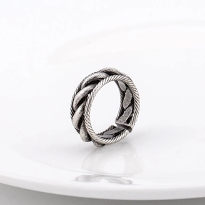 Bague Tressée Corde Vintage Acier Inoxydable 316L Argent Antique Poli Géométrique Punk Hip Hop Bijoux