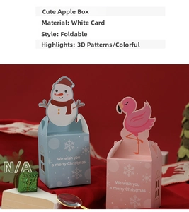 Foldable Christmas paper gift boxes with 3D animal handles and festive cartoon graphics