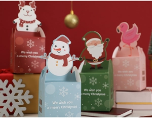 Christmas gift boxes with cute 3D cartoon characters on vibrant red festive background