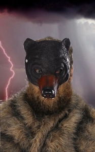 Realistic black half-face bear mask with brown faux fur plush costume for parties