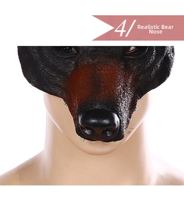 Close-up of realistic bear mask featuring detailed nose texture and faux fur finish
