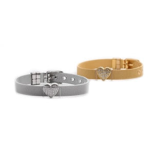 Adjustable 10mm titanium steel mesh bracelet with heart pendant in gold and silver