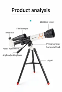 Gedetailleerde productanalyse van de astronomische telescoop met lens en statief
