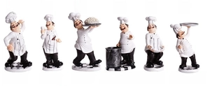 Set of six creative resin chef figurines featuring kitchen decor and functional holders