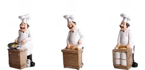 Three resin chef figurines in various cooking poses for restaurant and kitchen decor