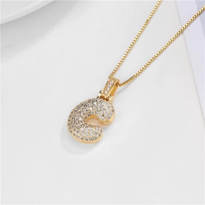 Gold-plated box chain necklace featuring a CZ-inlaid letter C pendant in a minimalist style