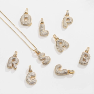 Bubble Initial Pendant Necklace Copper Micro Pave Cubic Zirconia Gold Plated Hip Hop Alphabet Letter Jewelry For Women Men