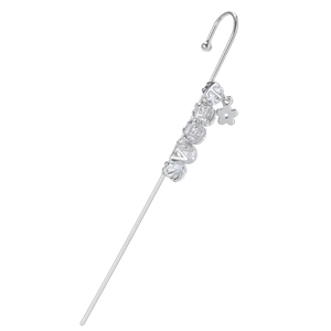 Close-up of zircon-inlaid 'SWEET' ear crawler earring with silver flower pendant