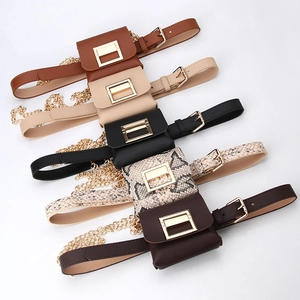 Set of five versatile mini waist bags with gold square buckles and matching belts