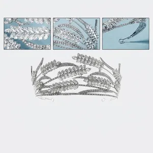 Detail specifications of silver wheat-shaped bridal tiara with rhinestones and alloy frame