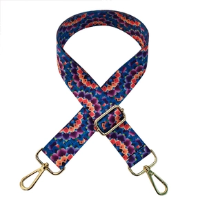 Adjustable wide ethnic style shoulder strap with blue-purple geometric weaving and gold buckles