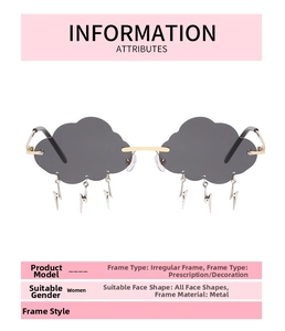 Cloud-shaped sunglasses detail with grey lenses and six hanging metal lightning charms