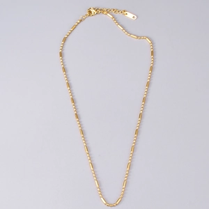 Gold stainless steel beaded choker necklace with cylindrical bars and lobster clasp