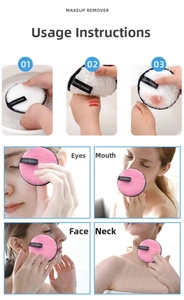 Microfiber makeup remover pads tutorial showing 3 steps and use on eyes, lips, and neck