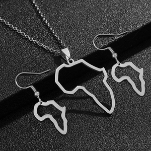 Silver stainless steel Africa map jewelry set with hollow pendant necklace and earrings