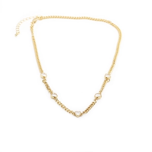 Punk style 18k gold heart chain necklace with clear crystals and adjustable clasp
