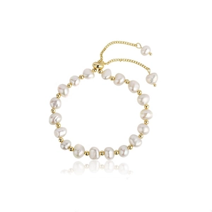 Baroque natural pearl bracelet with 14K gold plated beads and adjustable chain closure