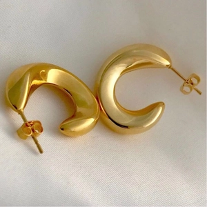 French vintage style 18k gold plated stainless steel C-shaped chunky hoop earrings