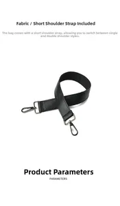 Detail of black pebbled leather strap with gunmetal swivel hooks for convertible handbags
