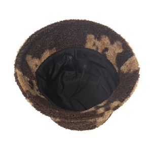Chapeau bob en laine d'agneau pour femme marron et kaki avec imprimé ours et cordon réglable