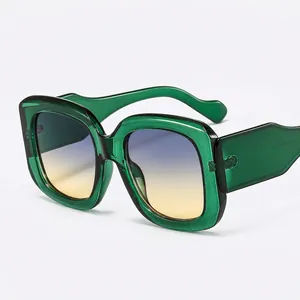 Fashion oversized translucent green sunglasses with blue-yellow gradient lenses for men and women