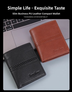 Portefeuilles courts en cuir PU noir et marron avec bande tressée au style business