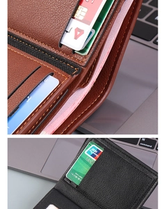 Détail de l'intérieur du portefeuille en cuir pour homme montrant les emplacements cartes