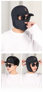 Winter bomber hat with face mask and warm plush lining for cold weather outdoor protection