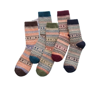 Five pairs of vintage ethnic style wool blend socks with geometric Fair Isle patterns